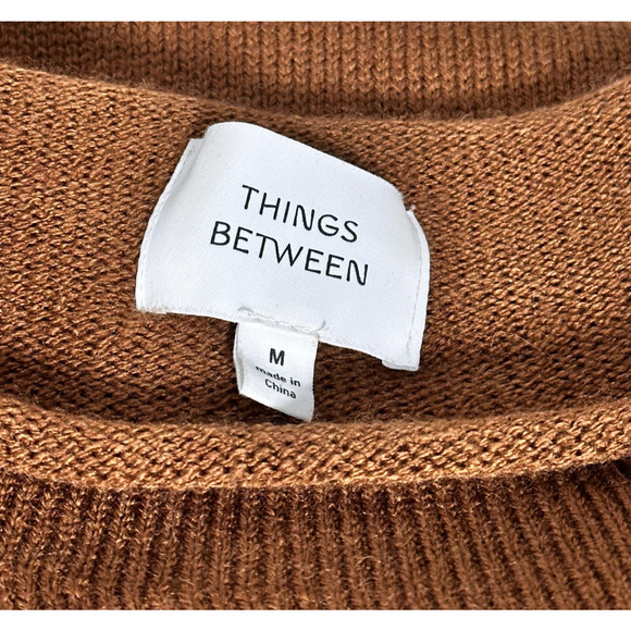 Things Between Caramel Brown Roll Neck Dolman Sleeve Wool Blend Sweater Medium - Picture 7 of 8